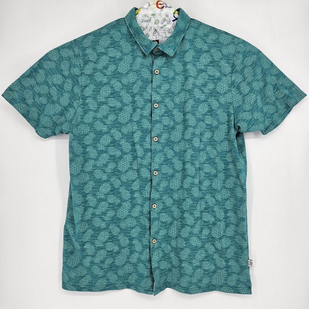 Ocean Pacific Shirt Mens XLT Pineapple All‎ Over Print Green Short Sleeve